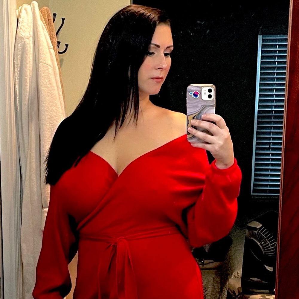Women's V Neck Wrap Knit Dresses Batwing Sleeve Backless Slit Maxi Dress
